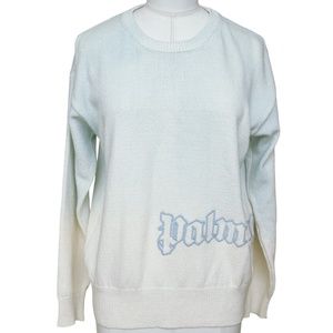 PALM ANGELS Sweater Top Knit Long Sleeve Blue White Ombre Crew Neck S NWT $600